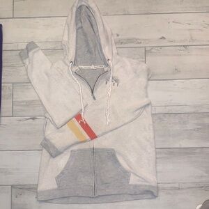 Roxy Gray and Cream Hoodie with Red and Yellow Accents